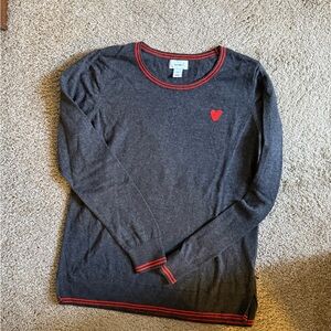 Gray Sweater with Red Heart Accent